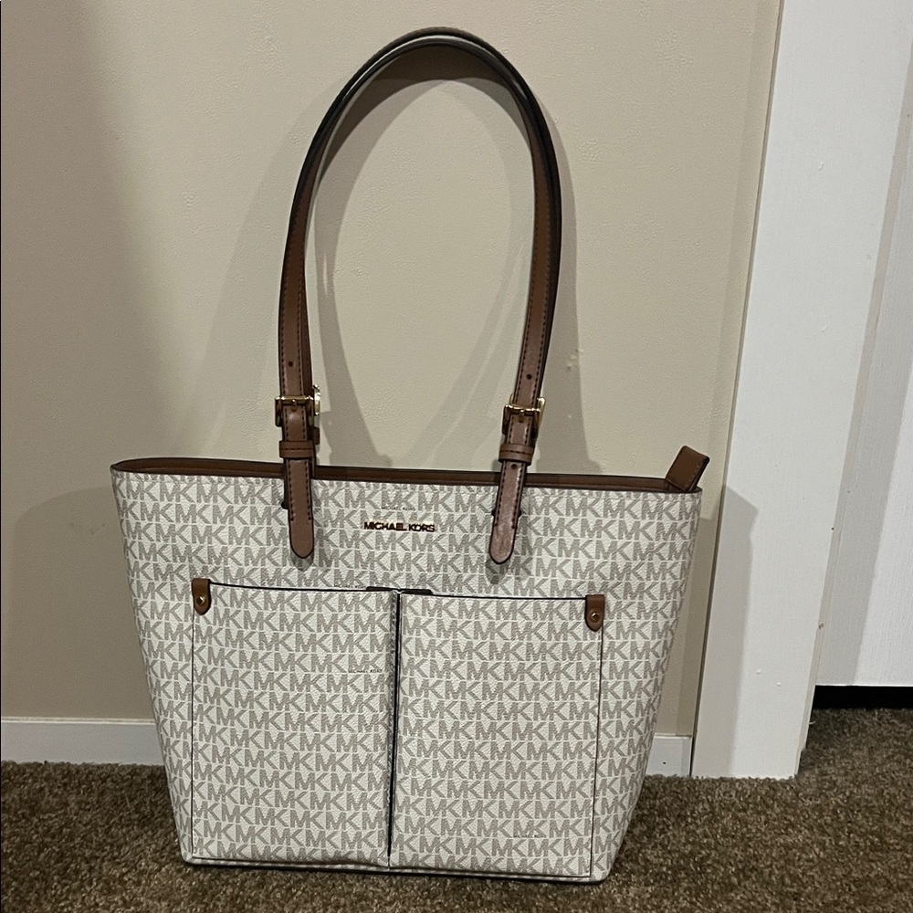Michael Kors Cream and Brown Signature Tote
